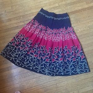 FAB 1950’s Pink and Dark Blue Vintage Cotton Leaf Print Pleated Skirt
